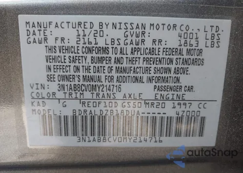 2021 Nissan Sentra Sv Xtronic Cvt z USA, uszkodzony, nr VIN 3N1AB8CV0MY214716